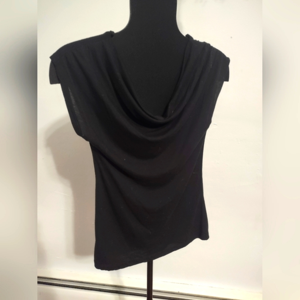 Miley Cyrus Max Azria black cowl neck short sleeve blouse top